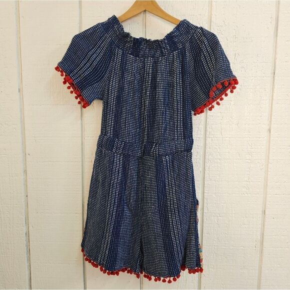 Blue Patterned Women's Jumpsuit with Red Accents - Picture 4 of 11